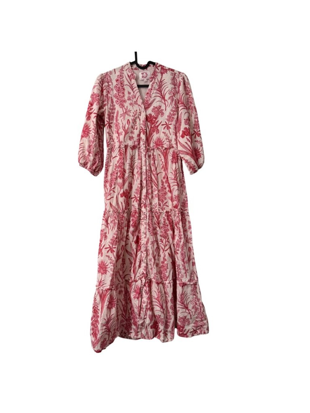 Victoria Dunn Pink Floral Tiered Ruffle Tiered Midi Dress Womens Size XSmall